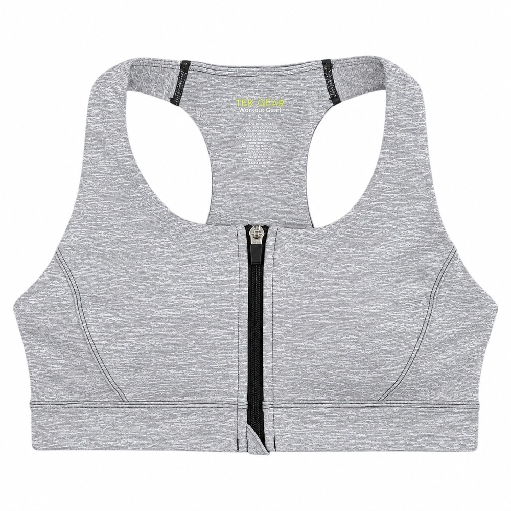 Tek Gear Womens Ultrastretch Medium Support Front Zip Sports Bra Gray Small - Picture 2 of 6